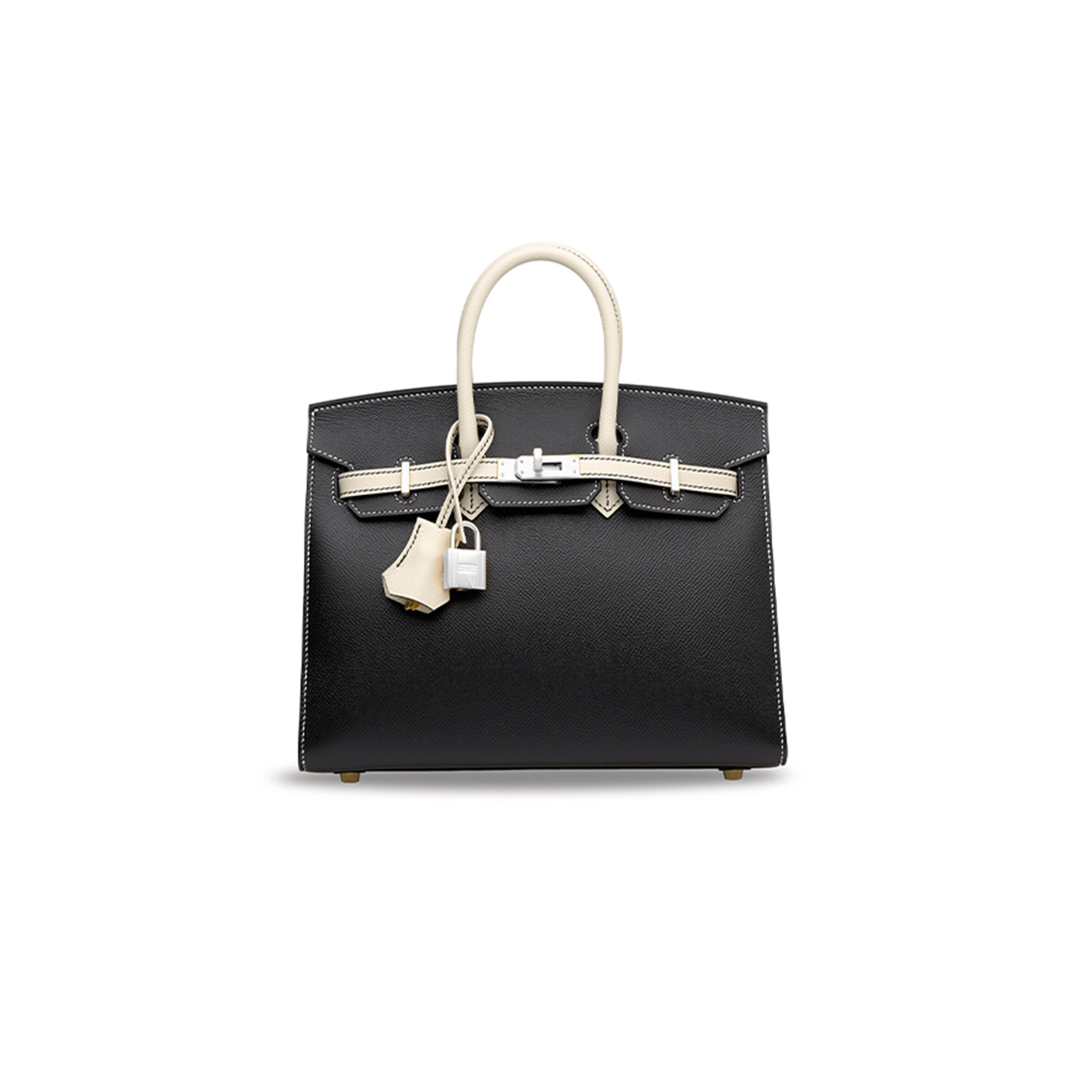 H**me5 BLACK NATA EPSOM LEATHER SELLIER BIRKIN 25 WITH BRUSHED GOLD HARDWARE (25*20*13cm) Master Quality